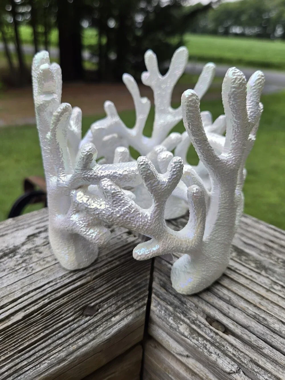 BBW Iridescent White Coral Decorative Candle Holder - Home Art Accent